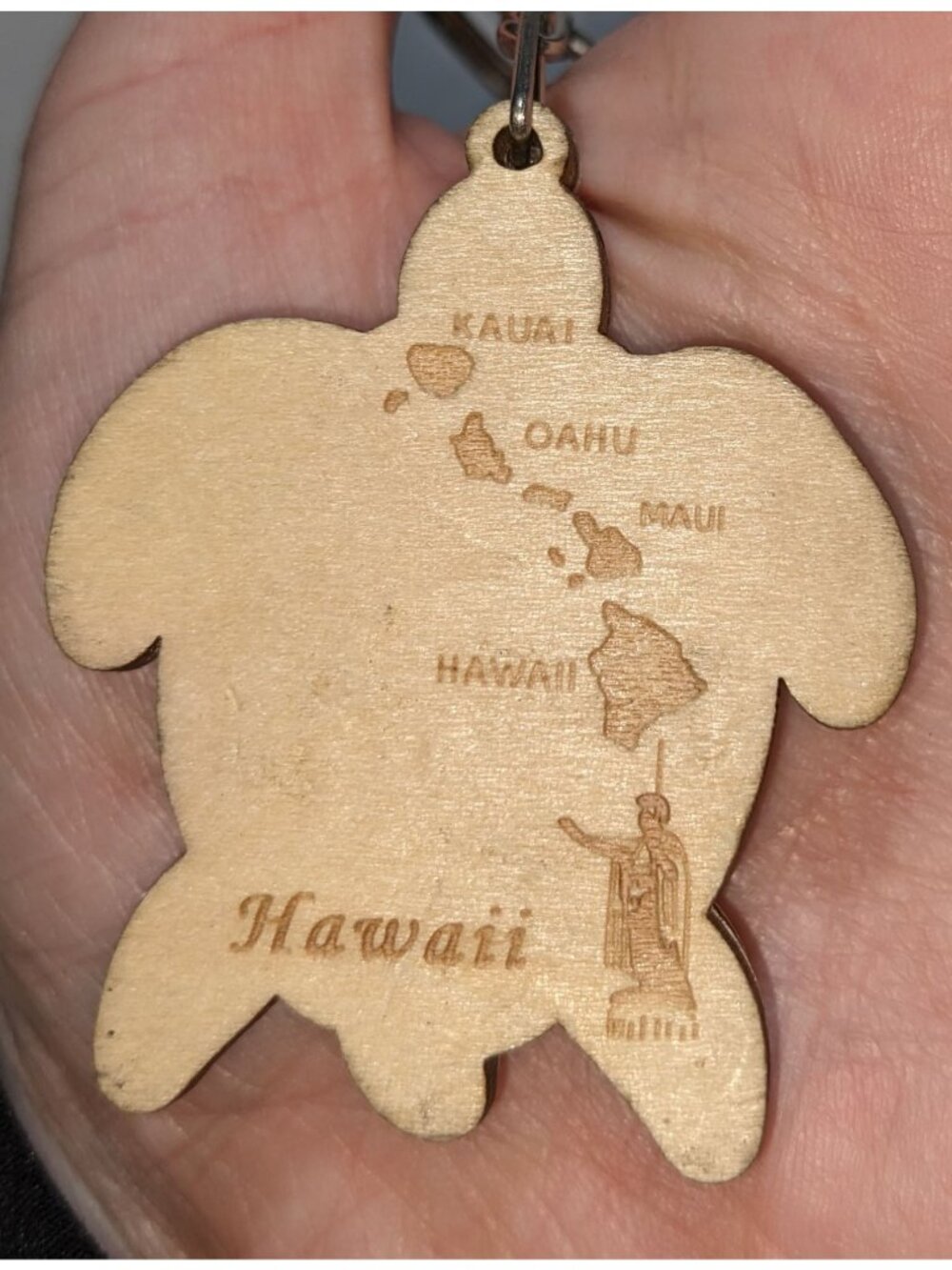 Hawaiian Wooden Turtle Keychain With Glass Beads & Island Map Design - Picture 2 of 3